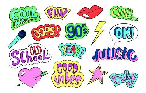 Trendy retro speech bubble elements, comic style. Cool pop color 90s handdraw Stock Illustration