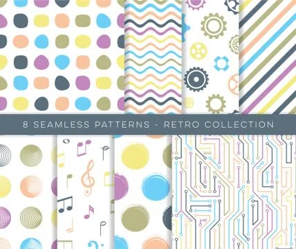 Trendy retro vector various seamless pattern set イラスト素材