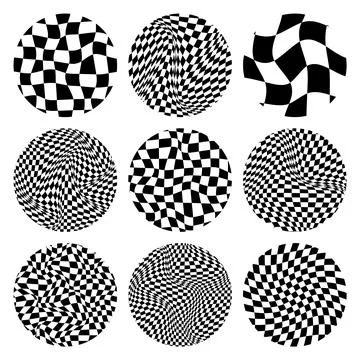 Trendy round checkered pattern, distorted tiled grid. Wavy curved backdrop Illustrazione stock