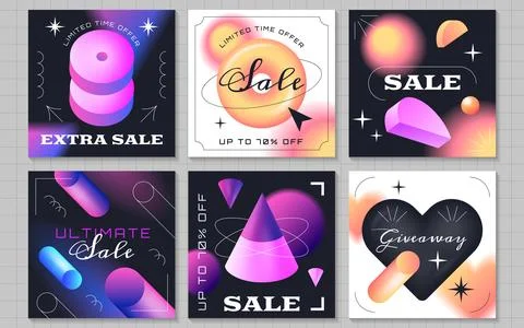 Trendy sale template posts with gradient 3d realistic geometric shapes for Illustrazione stock