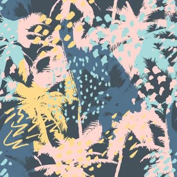 Trendy seamless abstract pattern with hand drawn textures. Modern abstract de Stock Illustration