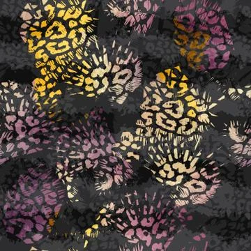 Trendy seamless background with abstract patterns and leopard print. Modern d Stock Illustration