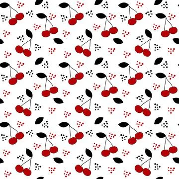 Trendy seamless background with red cherries on a white background. Stylish Stock-Illustration