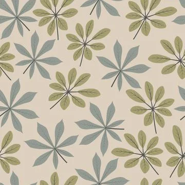 Trendy seamless ditsy pattern design of tropical schefflera and cassava leaves Stock Illustration