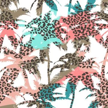 Trendy seamless exotic pattern with palm and animal prints . Modern abstract  Stock Illustration