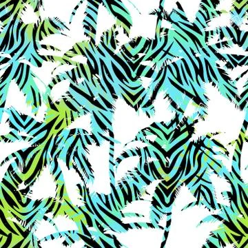 Trendy seamless exotic pattern with palm and animal prints . Modern abstract  Illustrazione stock