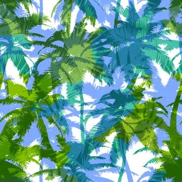 Trendy seamless exotic pattern with palm. Modern abstract design for paper, w Stock Illustration