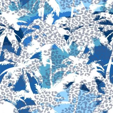 Trendy seamless exotic pattern with palm and animal prints . Modern abstract  Stock Illustration