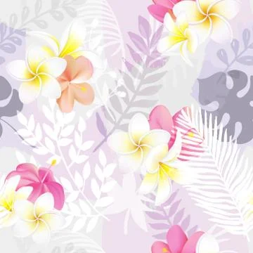 Trendy seamless exotic pattern with tropical plants and flowers. Modern abstr Stock Illustration