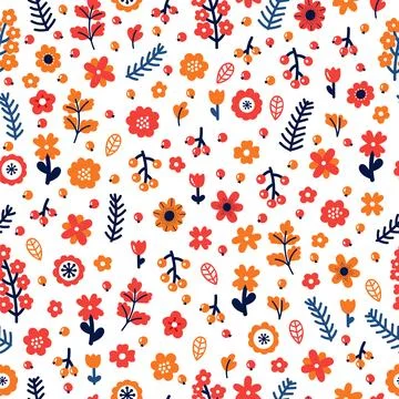 Trendy seamless floral pattern. Scandinavian style design. Beautiful colore.. Stock Illustration