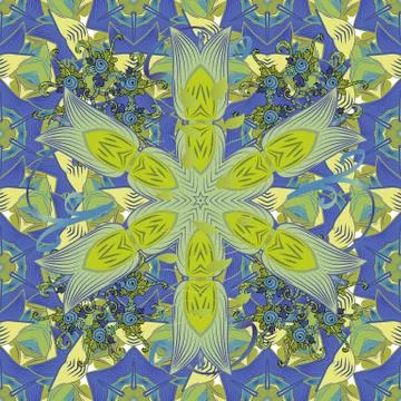Trendy seamless Floral Pattern In Vector illustration. Flowers on blue, yellow a Stock Illustration