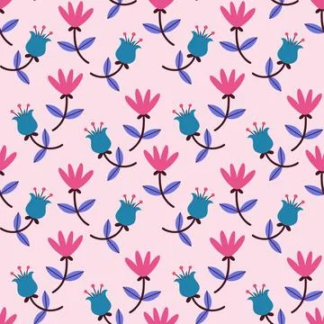 Trendy Seamless Floral Pattern In Vector on pink background, vector design for Stock Illustration