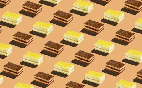 Trendy seamless food pattern - layered sponge cakes on a pastel background, m イラスト素材