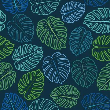 Trendy seamless graphic ditsy pattern design of tropical monstera leaves Stock Illustration