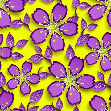 Trendy seamless pattern with 3d sakura blossom Stock Illustration