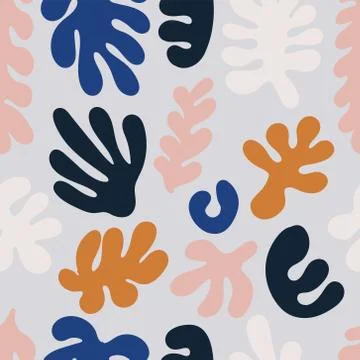 Trendy seamless pattern with abstract organic cut out Matisse inspired shapes Stock Illustration