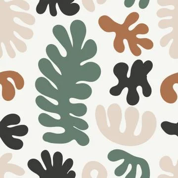Trendy seamless pattern with abstract organic cut out Matisse inspired shapes Illustrazione stock