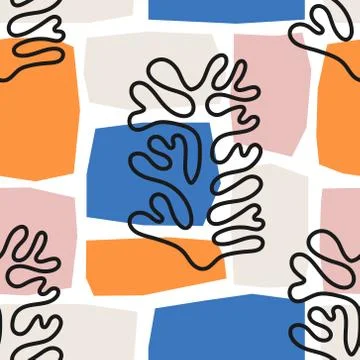 Trendy seamless pattern with abstract organic cut out Matisse inspired shapes Illustrazione stock