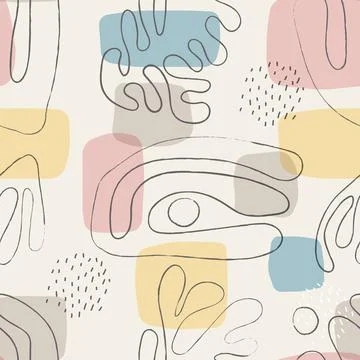 Trendy seamless pattern with abstract organic cut out Matisse inspired shapes Stock Illustration
