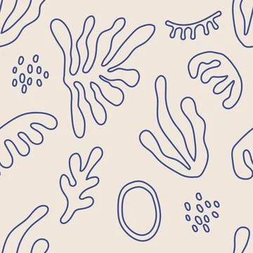Trendy seamless pattern with abstract organic line art Matisse inspired shapes Stockillustratie