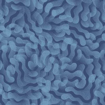 Trendy Seamless Pattern Abstract Shapes Stippled Texture Vector Blue Background Stock Illustration