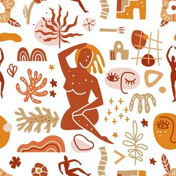 Trendy seamless pattern with abstract shapes and silhouettes of people Stock Illustration