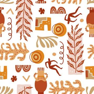 Trendy seamless pattern with abstract shapes and silhouettes of people Stock Illustration