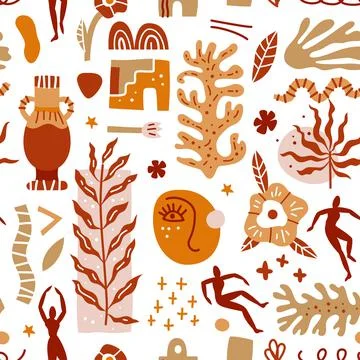 Trendy seamless pattern with abstract shapes and silhouettes of people Illustrazione stock