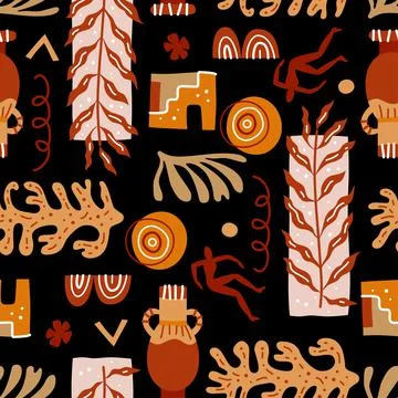 Trendy seamless pattern with abstract shapes and silhouettes of people 스톡 일러스트