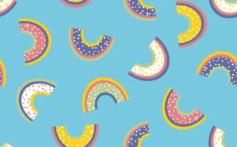 Trendy seamless pattern with colorful rainbow on color background. Design for Stock Illustration