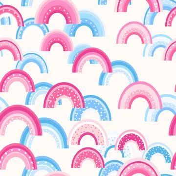 Trendy seamless pattern with colorful rainbow on color background. Design for Stock Illustration