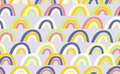 Trendy seamless pattern with colorful rainbow on color background. Design for Stock Illustration