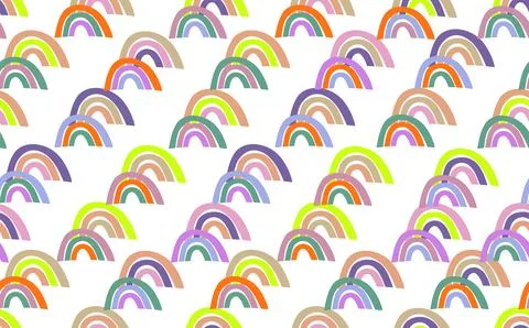 Trendy seamless pattern with colorful rainbow on white background. Design for Illustrazione stock
