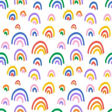 Trendy seamless pattern with colorful rainbow on white background. Background Stock Illustration