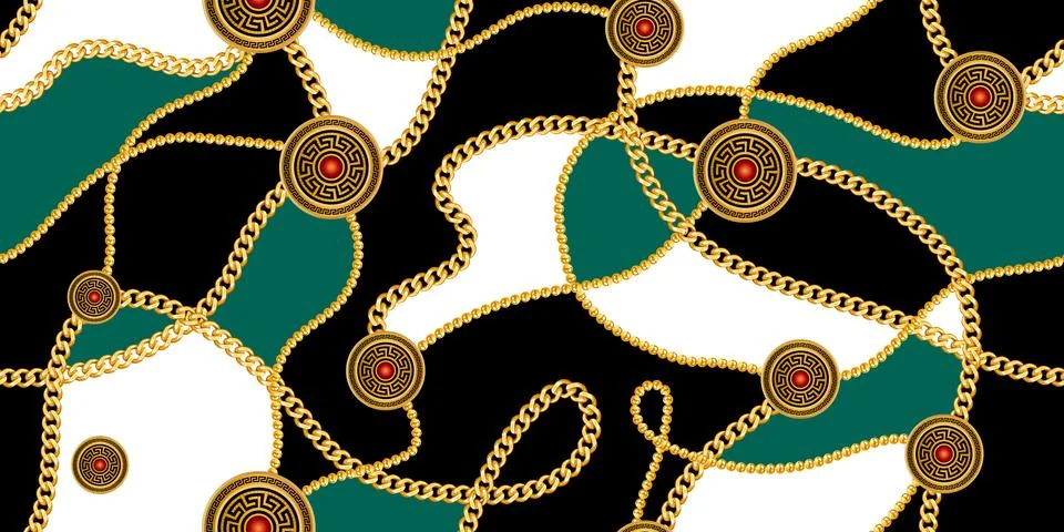 Trendy seamless pattern with gold chains. Stock Illustration
