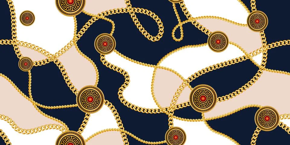 Trendy seamless pattern with gold chains. Stock Illustration