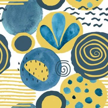 Trendy seamless pattern with hand drawn elements, abstract shapes and Doodle Stock Illustration
