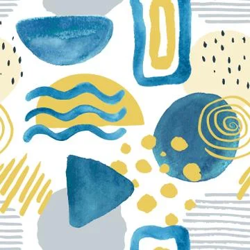 Trendy seamless pattern with hand drawn elements, abstract shapes and Doodle Stock Illustration