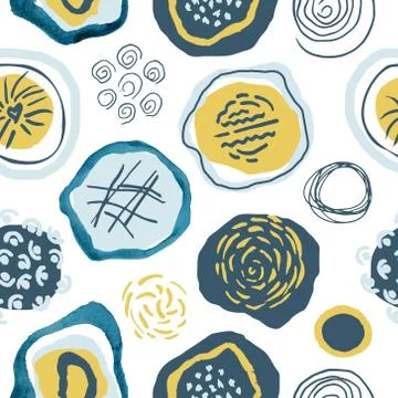 Trendy seamless pattern with hand drawn elements, abstract shapes and Doodle Stock Illustration