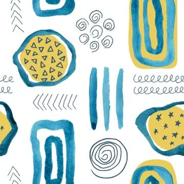 Trendy seamless pattern with hand drawn elements, abstract shapes and Doodle Stock Illustration