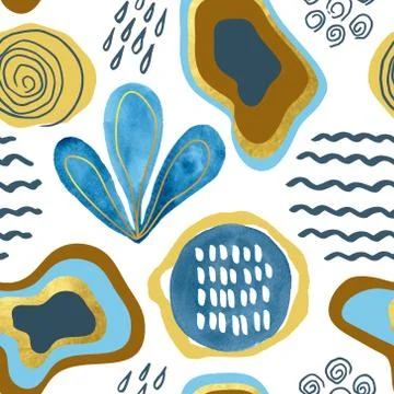 Trendy seamless pattern with hand drawn elements, abstract shapes and Doodle Stockillustratie