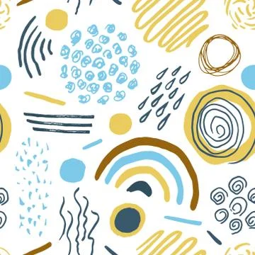 Trendy seamless pattern with hand drawn elements, abstract shapes and Doodle Illustrazione stock