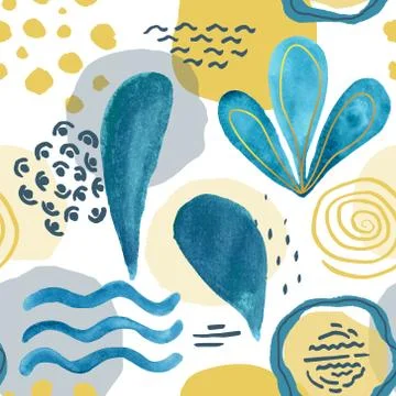 Trendy seamless pattern with hand drawn elements, abstract shapes and Doodle Stock Illustration