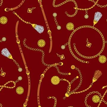 Trendy seamless pattern with pendants and chains Stock Illustration