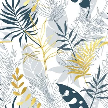 Trendy seamless pattern with tropical leaves. Modern abstract design for paper Stock Illustration
