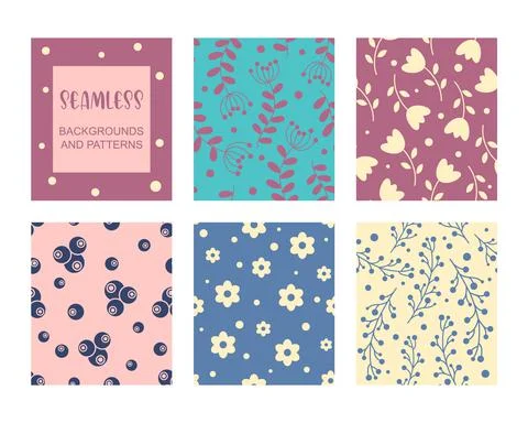 Trendy seamless patterns set. Floral elements Stock Illustration