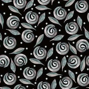 Trendy seamless Scandinavian pattern with black gray flowers and leaves. Stock Illustration