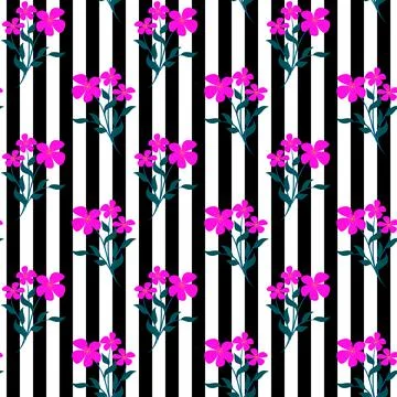 Trendy seamless vector floral pattern of pink flowers on a black and white s Stock-Illustration