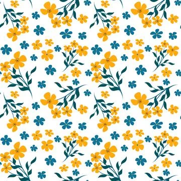 Trendy seamless vector floral pattern. Endless print of small yellow and blu Stock Illustration