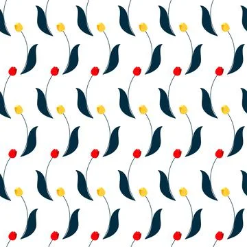 Trendy seamless vector floral pattern of tulips. Summer and spring motives. 스톡 일러스트